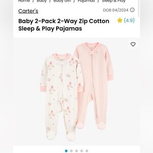 Carter's Pink and White Pajama Set with Zip-Front Design
